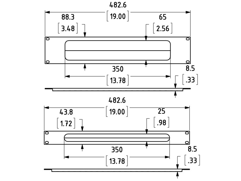 PENN ELCOM R1268/1UK-PBS panel rack szczotkowy, z przelotem